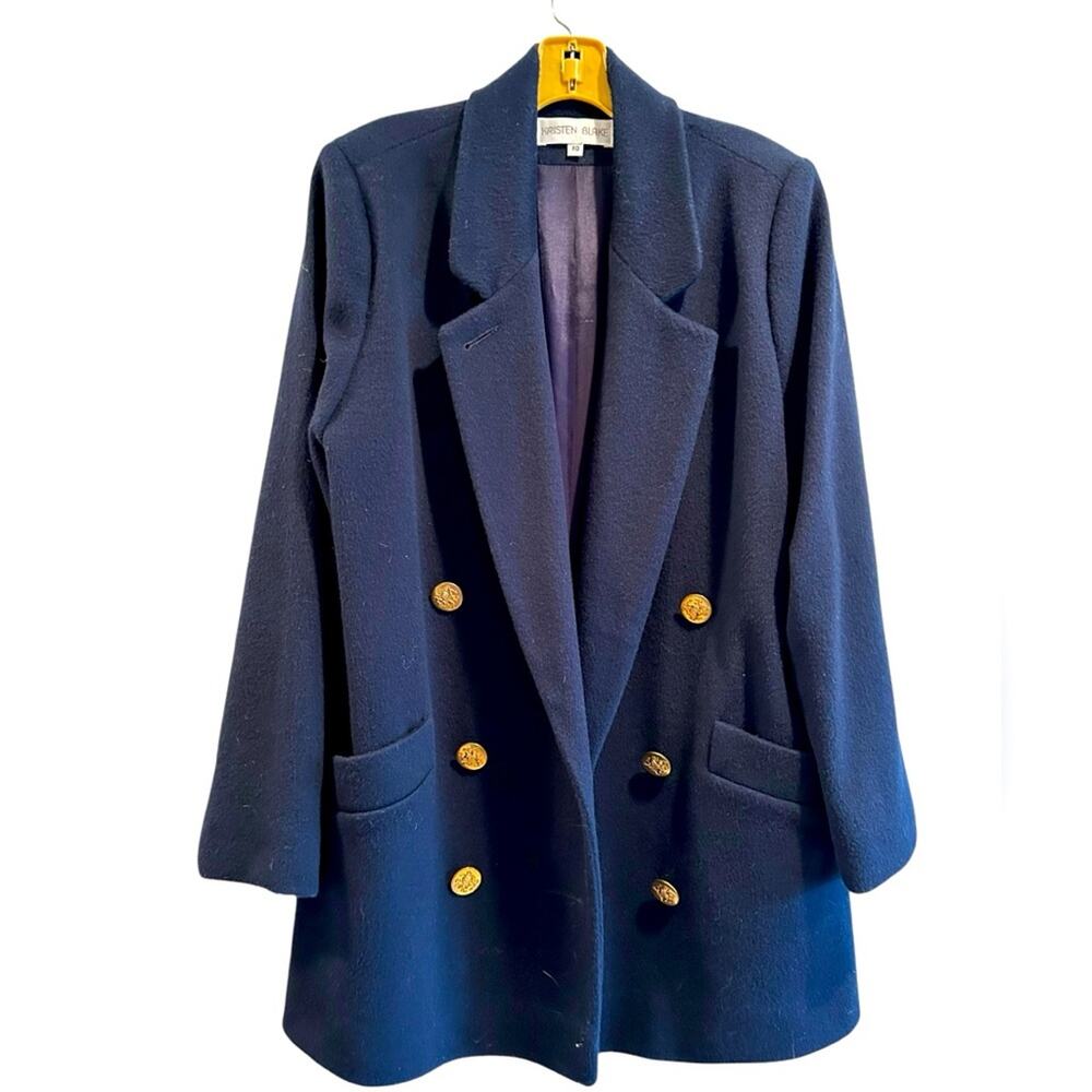 VTG Kristen Blake Pea Coat 80s Womens 10 Business Double Breasted 100% Wool Blue